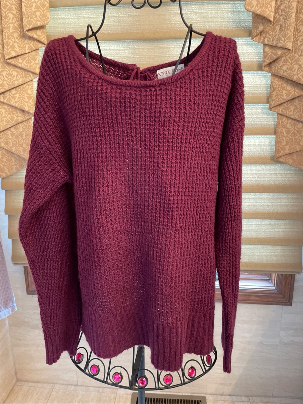Knox Rose Maroon/Burgundy Knit Pullover Sweater With Lace Back Panel  Size XL